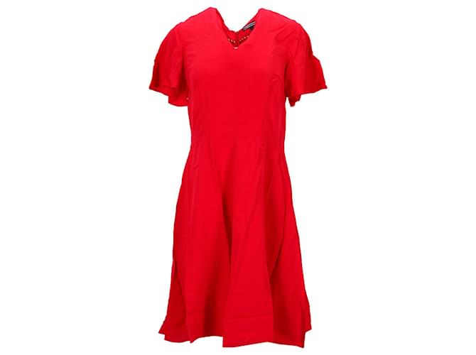 Tommy Hilfiger Gestreiftes Fit-and-Flare-Kleid für Damen Rot Viskose Zellulosefaser  ref.1159056