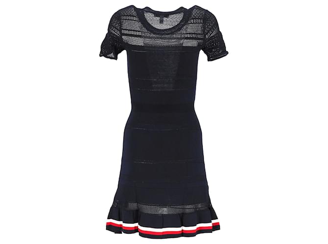 Tommy Hilfiger Womens Embroidered Short Sleeve Jumper Dress in Navy Blue Viscose Cellulose fibre  ref.1159090