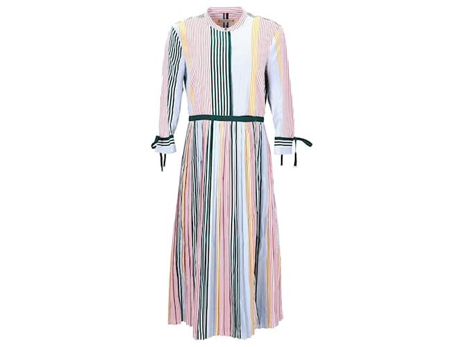 Tommy Hilfiger Womens Pleated Stripe Dress in Multicolor Polyester Multiple colors  ref.1159093