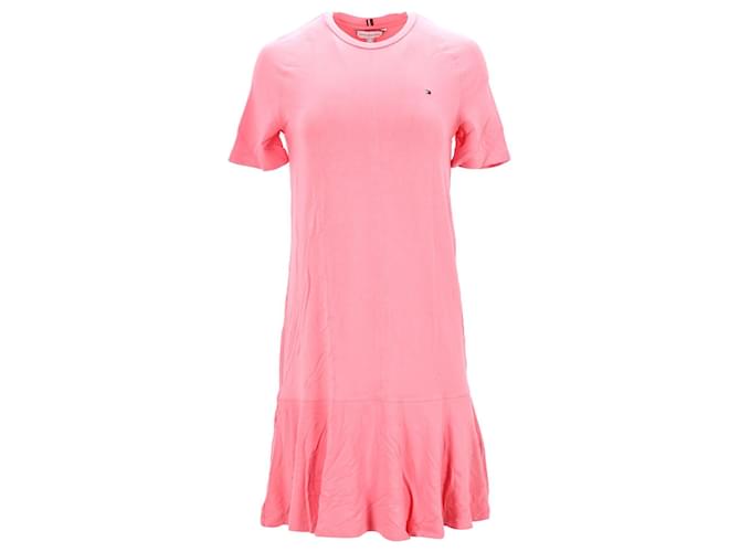 Tommy Hilfiger Damen-T-Shirt-Kleid mit Rüschensaum aus rosa Viskose Pink Zellulosefaser  ref.1159107