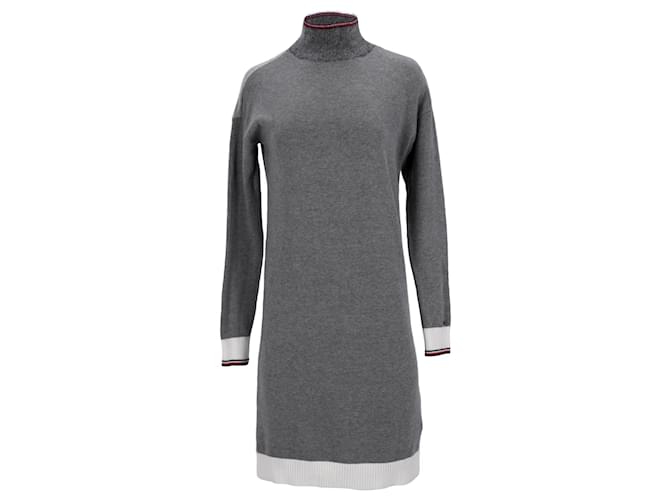 Tommy Hilfiger Damen-Pulloverkleid mit hohem Halsausschnitt aus grauer Baumwolle  ref.1159117