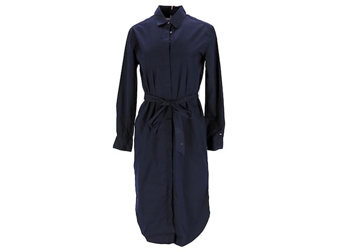 Tommy Hilfiger Womens Essential Midi Shirt Dress in Navy Blue Cotton  ref.1159119