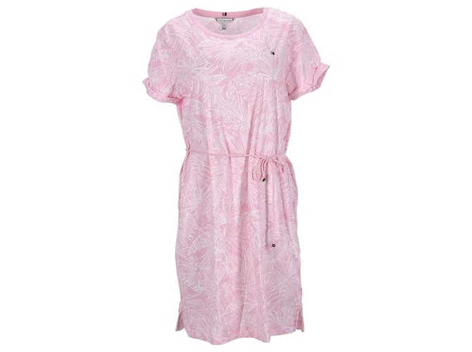 Tommy Hilfiger Womens Palm Print T Shirt Dress Pink Cotton  ref.1159144