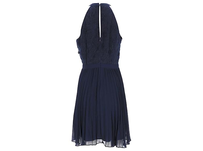 Tommy Hilfiger Womens Halterneck Flower Applique Dress in Navy Blue Polyester  ref.1159145