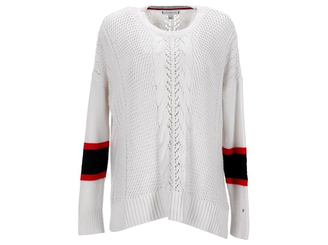 Tommy Hilfiger Damen-Pullover mit entspannter Passform aus weißer Baumwolle  ref.1159148