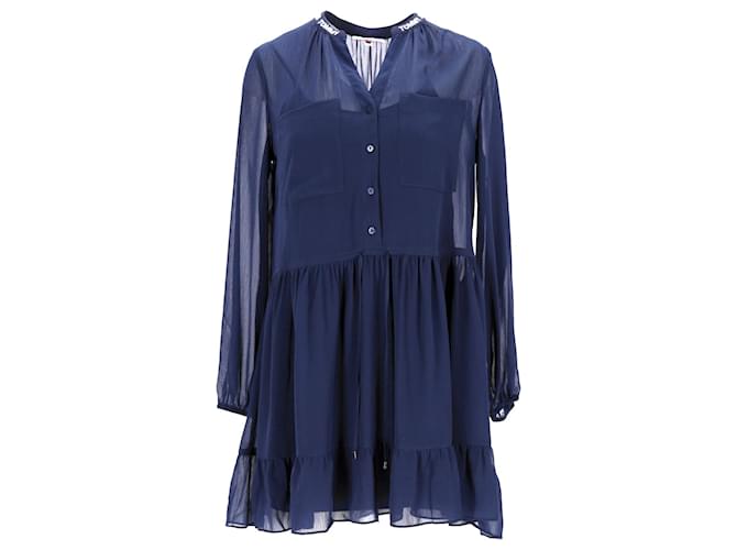 Tommy Hilfiger Damen-Kleid aus durchsichtigem, gestuftem A-Linien-Kleid aus blauem Polyester  ref.1159151