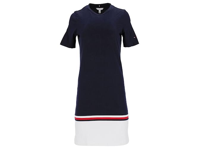 Tommy Hilfiger Womens Colour Blocked Crew Neck Dress in Navy Blue Cotton  ref.1159157