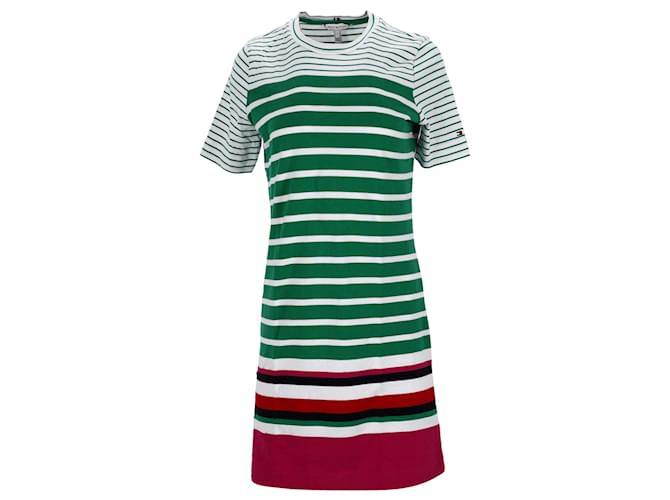 Tommy Hilfiger Damen-Kleid mit Farbblockierung und Rundhalsausschnitt aus mehrfarbiger Baumwolle Mehrfarben  ref.1159160