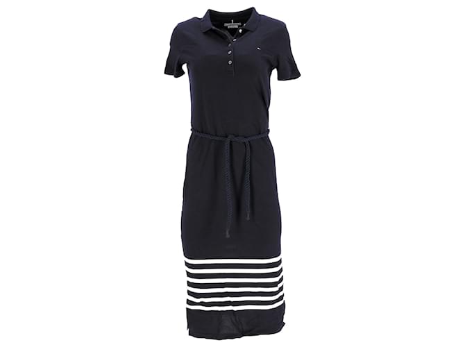 Tommy Hilfiger Womens Stripe Hem Slim Fit Polo Dress in Navy Blue Cotton  ref.1159161
