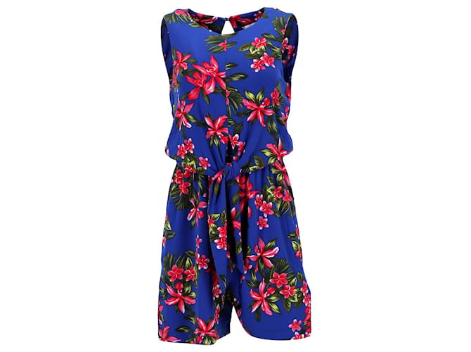 Tommy Hilfiger Womens Tropical Print Tie Front Playsuit aus blauem Polyester  ref.1159189
