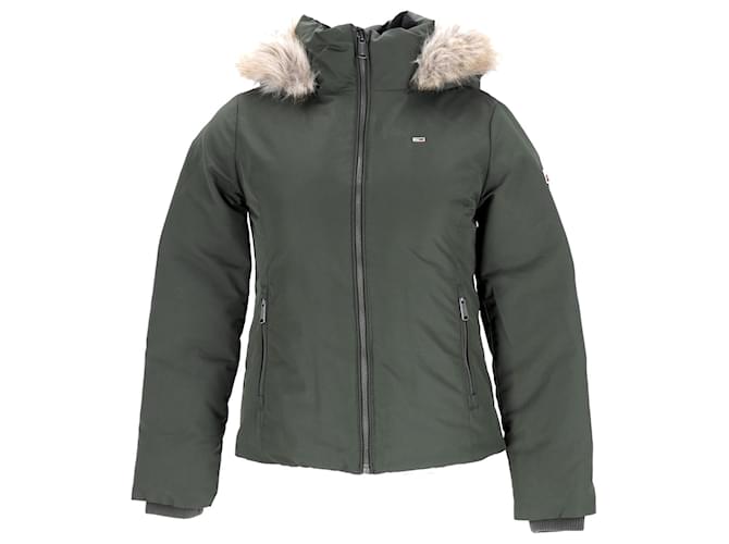 Tommy Hilfiger Womens Hooded Down Jacket Green Polyester  ref.1159195