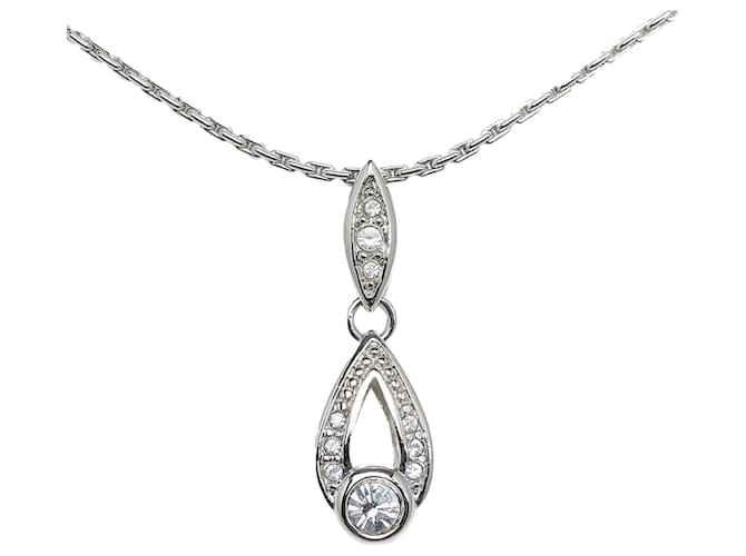 Dior Rhinestone Pendant Necklace Silvery Metal  ref.1159209