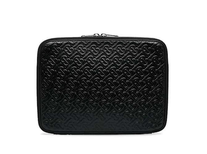 Burberry Embossed Logo Laptop Case Black Leather  ref.1159224