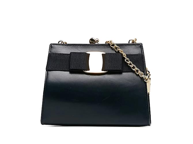 Salvatore Ferragamo Mini Vara Chain Shoulder Bag Black Leather  ref.1159227