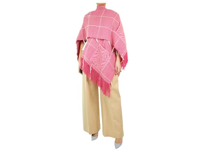 Autre Marque Pink knitted fringed cape - One size Wool  ref.1159242