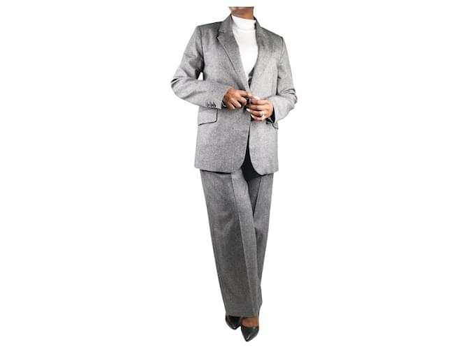 Claudie Pierlot Conjunto de calças plissadas e blazer cinza sob medida - tamanho Reino Unido 12 Viscose  ref.1159248