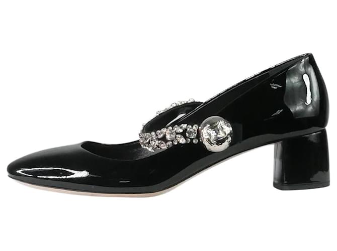 Miu Miu Black patent crystal Mary Jane pumps - size EU 38.5 Leather  ref.1159250