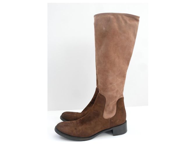 Prada Vintage 90s Two Tone Brown Suede Boots