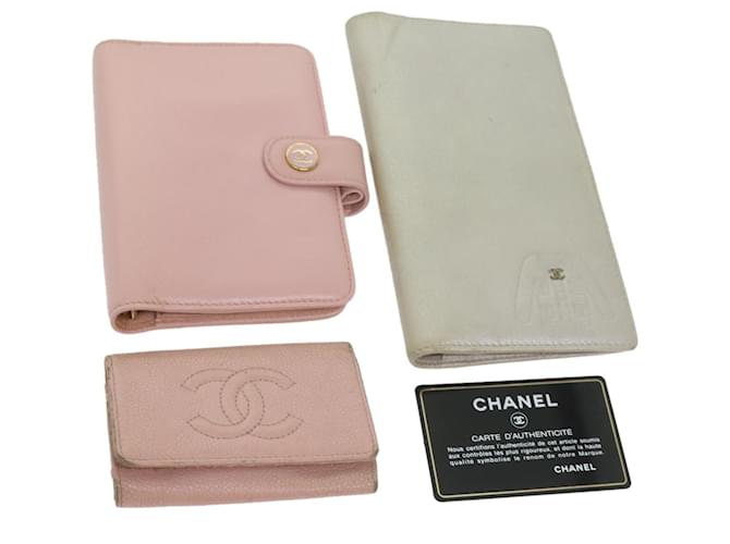 CHANEL Key Case Day Planner Cover Wallet Leather 3Set Pink Beige CC Auth bs9354  ref.1160002