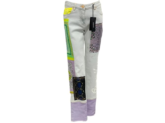 Autre Marque Jeans a gamba dritta con logo applicato di Versace Blu Cotone  ref.1160081