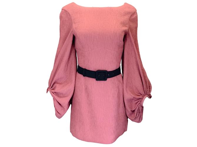 Rebecca Vallance Pink / Schwarzes, strukturiertes Kleid mit langen Ärmeln und Gürtel Polyester  ref.1160084