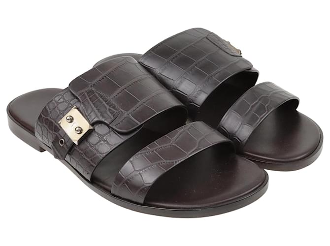 Hermès Mocha Ionie Matt Mississippiensis Sandals Leather  ref.1160129