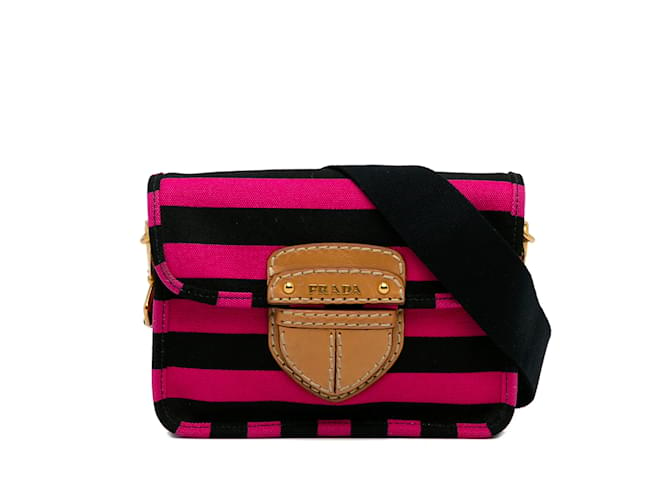 Pink Prada Canapa Righe Crossbody Bag Cloth  ref.1160159
