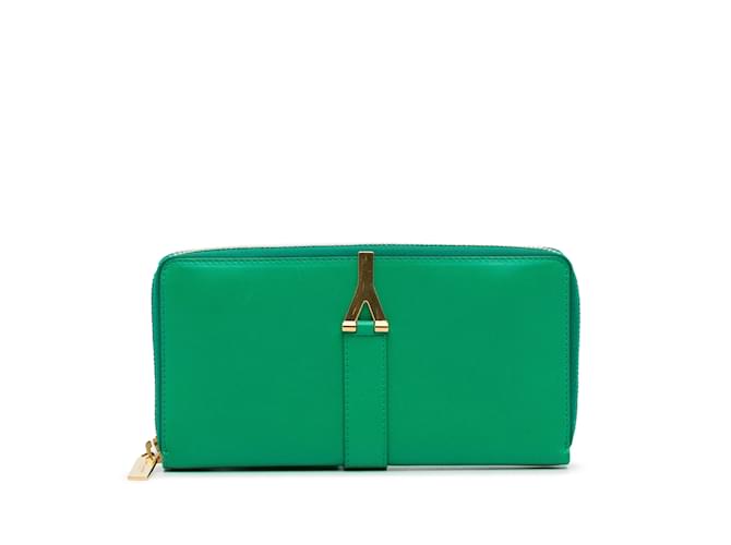 Green Saint Laurent Y Line Long Wallet Leather  ref.1160217