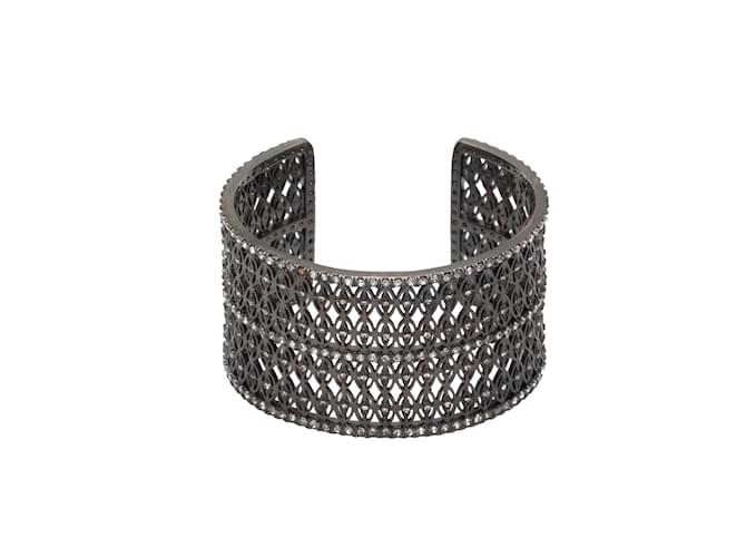 Autre Marque Silver-tone intricate rhinestone-embellished cuff bracelet Silvery  ref.1160223