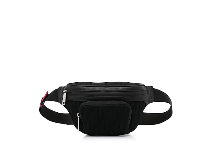 Black Fendi FF Neoprene Vitello Grace Perforated Pocket Belt Bag Leather  ref.1160225