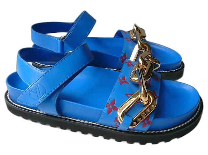 LOUIS VUITTON Paseo Flat Comfort sandal ou Walk Comfort LV Cuir Bleu clair  ref.1160243