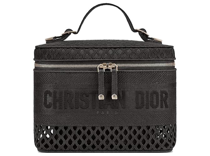 CHRISTIAN DIOR Mesh Dior Travel Vanity Case Neuf Coton Noir  ref.1160298