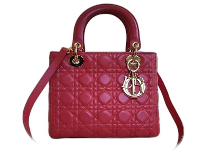 Christian Dior Lady Dior red and gold Leather  ref.1160521