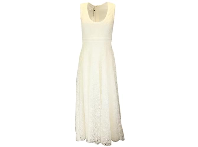 Autre Marque Giambattista Valli White Sleeveless Embroidered Lace Midi Dress Cotton  ref.1160626