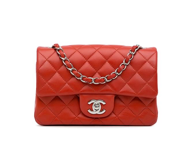 Red Chanel Mini Classic Lambskin Rectangular Single Flap Crossbody Bag Leather  ref.1160729