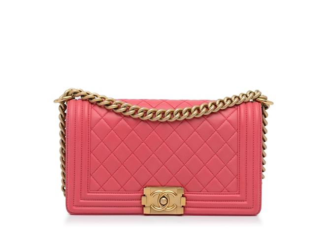 Pink Chanel Medium Lambskin Boy Flap Bag Leather  ref.1160748
