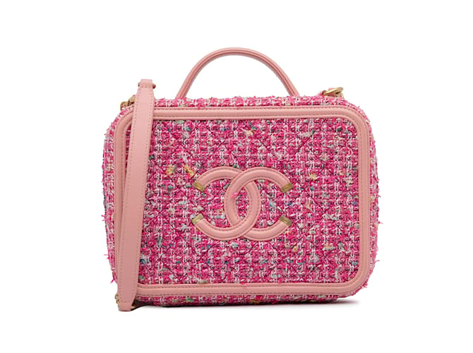 Vanity Borsa a tracolla Chanel media in filigrana di tweed rosa Pelle  ref.1160757