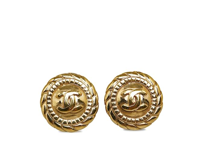 Gold Chanel CC Clip On Earrings Golden Gold-plated  ref.1160771