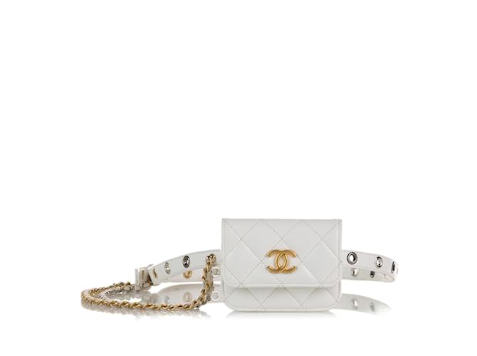 Bolsa Chanel Punk com corrente de couro branca Branco  ref.1160786