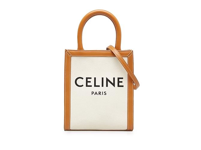Céline Bolso satchel mini Cabas vertical Celine blanco Cuero  ref.1160810