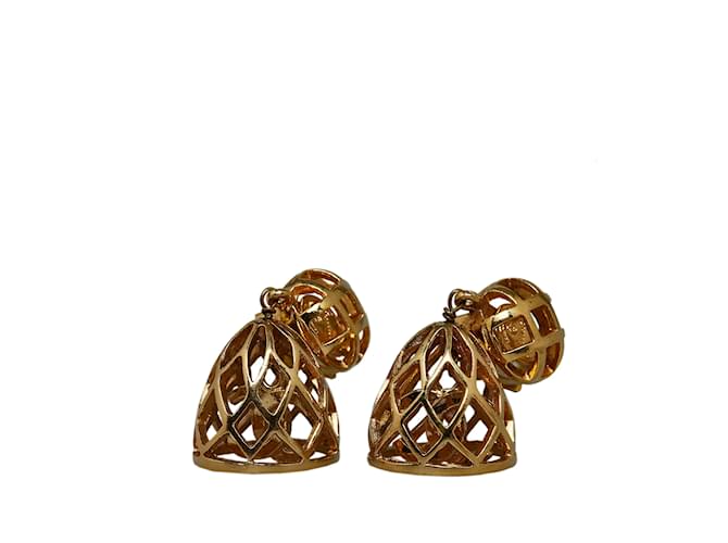 Brincos Chanel CC com motivo gaiola em ouro Dourado Banhado a ouro  ref.1160812