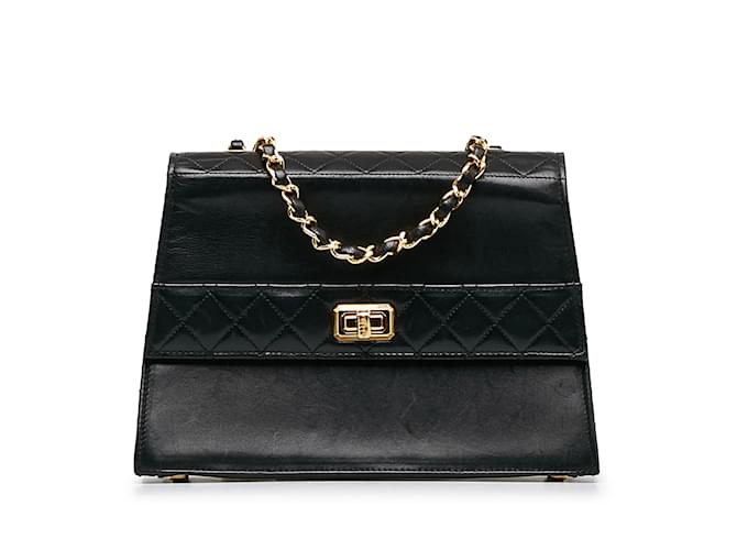 Black Chanel CC Lambskin Trapezoid Flap Crossbody Bag Leather  ref.1160819