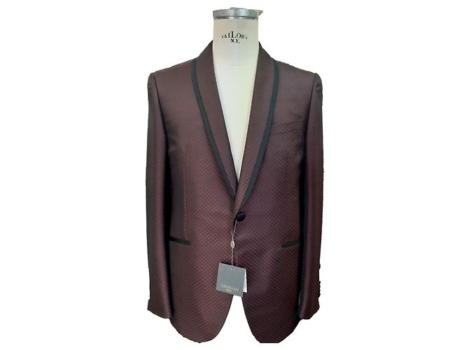 Autre Marque Corneliani Men's Wool and Silk Suit Black Dark Red