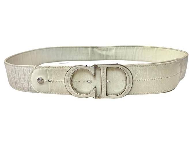 CHRISTIAN DIOR “Diorissimo” canvas belt Cream Leather Cloth  ref.1160913