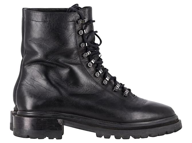 Autre Marque Porte & Paire Ribbed-Knit Trimmed Combat Boots in Black Leather  ref.1161141