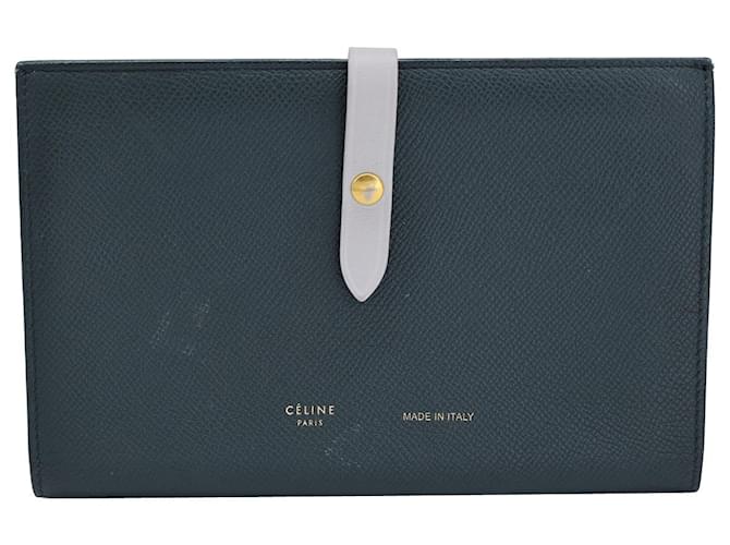 Céline Bicolor-Geldbörse mit großem Riemen aus genarbtem Kalbsleder in Grün Kalbähnliches Kalb  ref.1161147