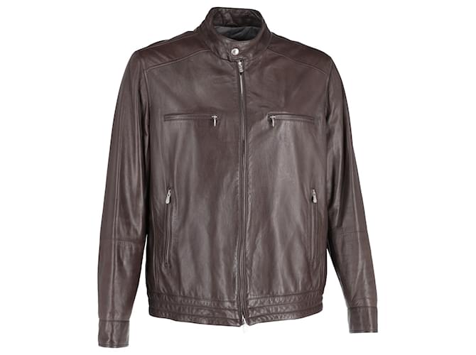 Brunello Cucinelli Biker Jacket in Brown Leather  ref.1161168