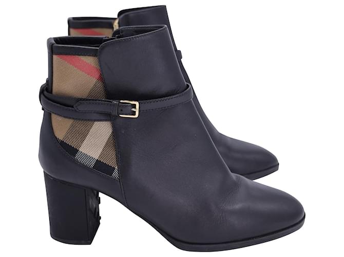 Burberry Stebbingford Check Ankle Boots in Black Leather  ref.1161219