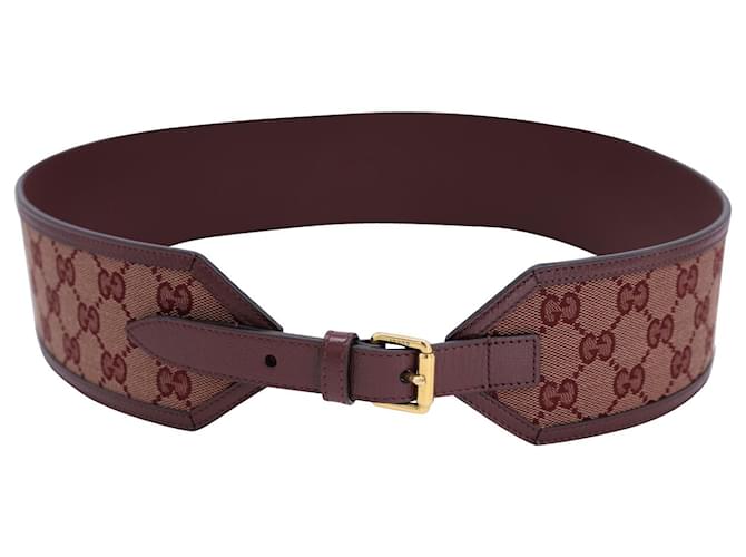 Gucci Embellished Leather-Trimmed Waist Belt in Maroon Canvas Brown Red  ref.1161220