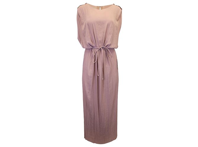 Acne Studios Tie Waist Maxi Dress in Pink Polyester